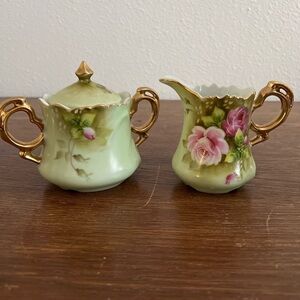Vintage Lefton China NE3066 Creamer & Sugar Set – Hand Painted Roses & Gold Trim